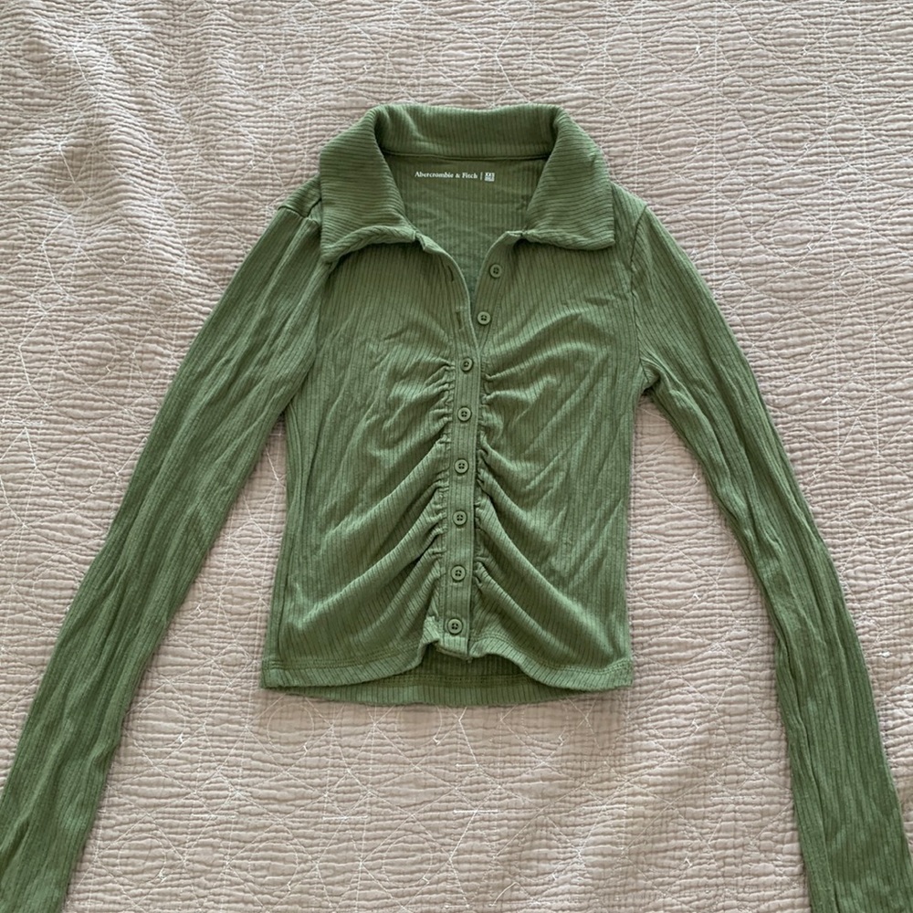 Abercrombie & Fitch Green Button-down Knit Top
